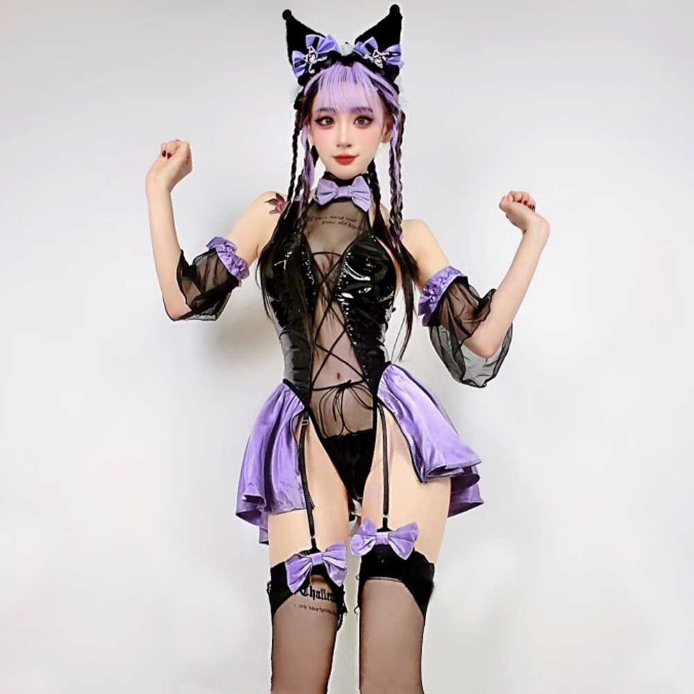 Succubus Cosplay Queen Costume Latex Lace up Devil Lingerie Set Backless Demon Cosplay Outfit