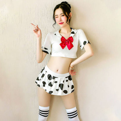 Sexy Adult Cow Costume Sweet Cow Print Schoolgirl Lingerie Japanese Lolita Anime Outfit