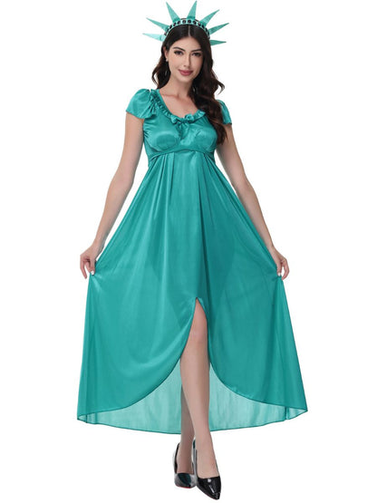 Statue of Liberty Costume for Women and Girls Teal Blue Lady Liberty Dress with Headpiece
