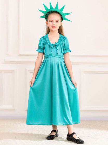 Statue of Liberty Costume for Women and Girls Teal Blue Lady Liberty Dress with Headpiece 