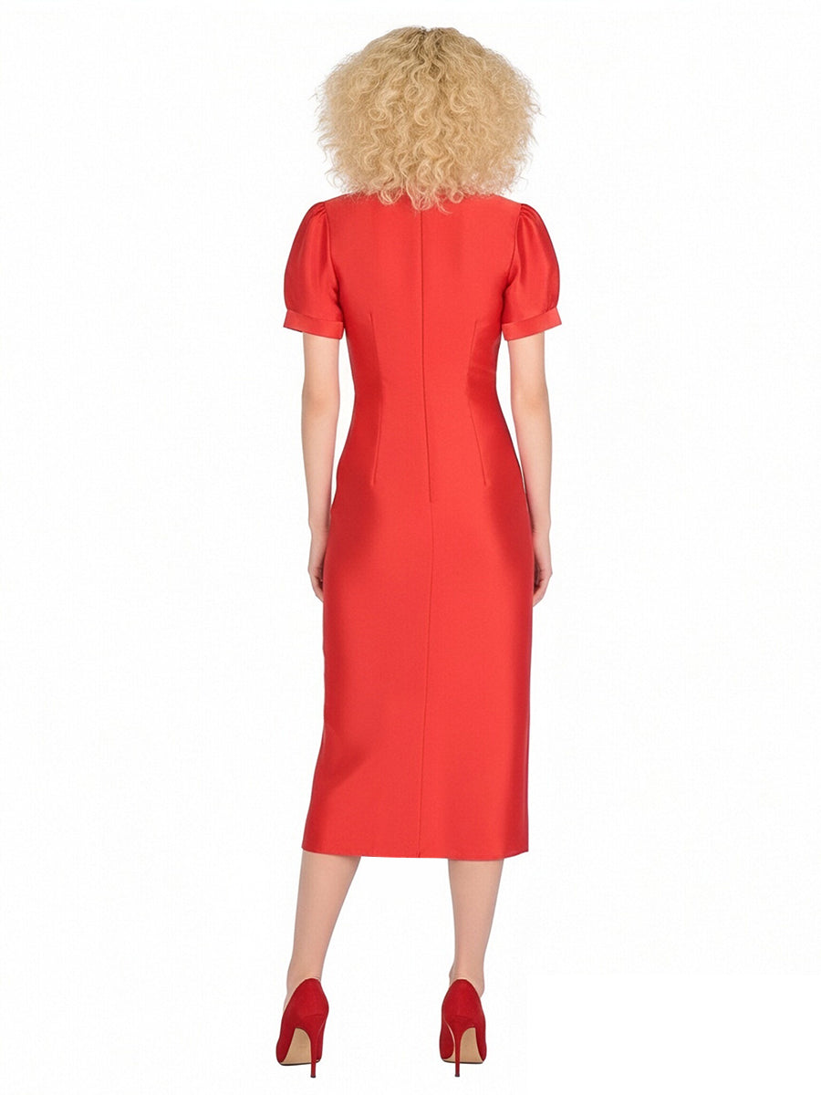 Vintage Red Satin Midi Wedding Dress