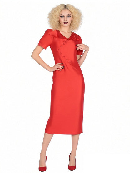 Vintage Red Satin Midi Wedding Dress