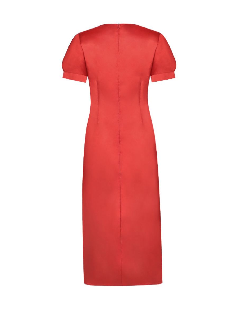 Vintage Red Satin Midi Wedding Dress