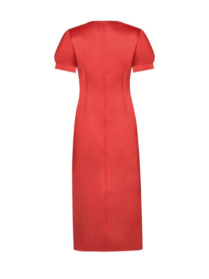 Vintage Red Satin Midi Wedding Dress