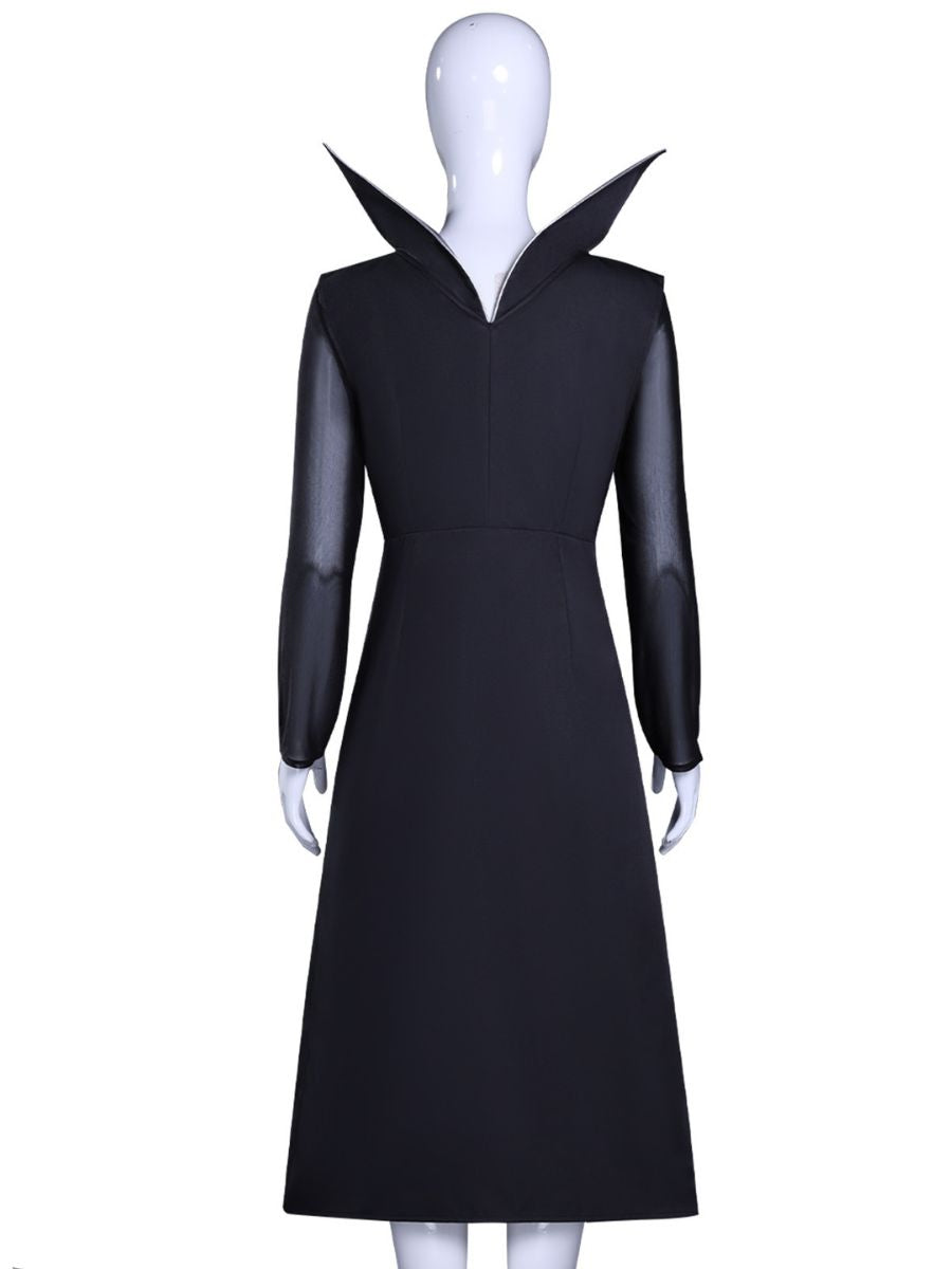Gothic Black High-Collar Long Dress