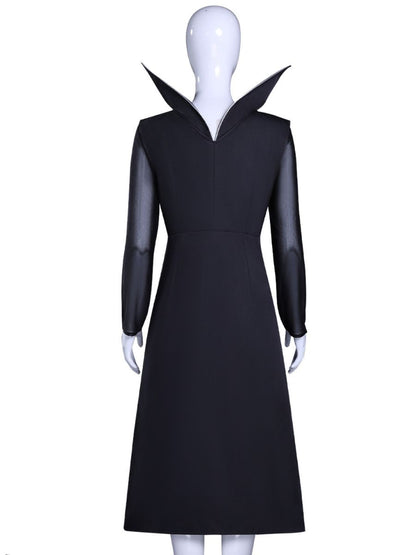 Gothic Black High-Collar Long Dress