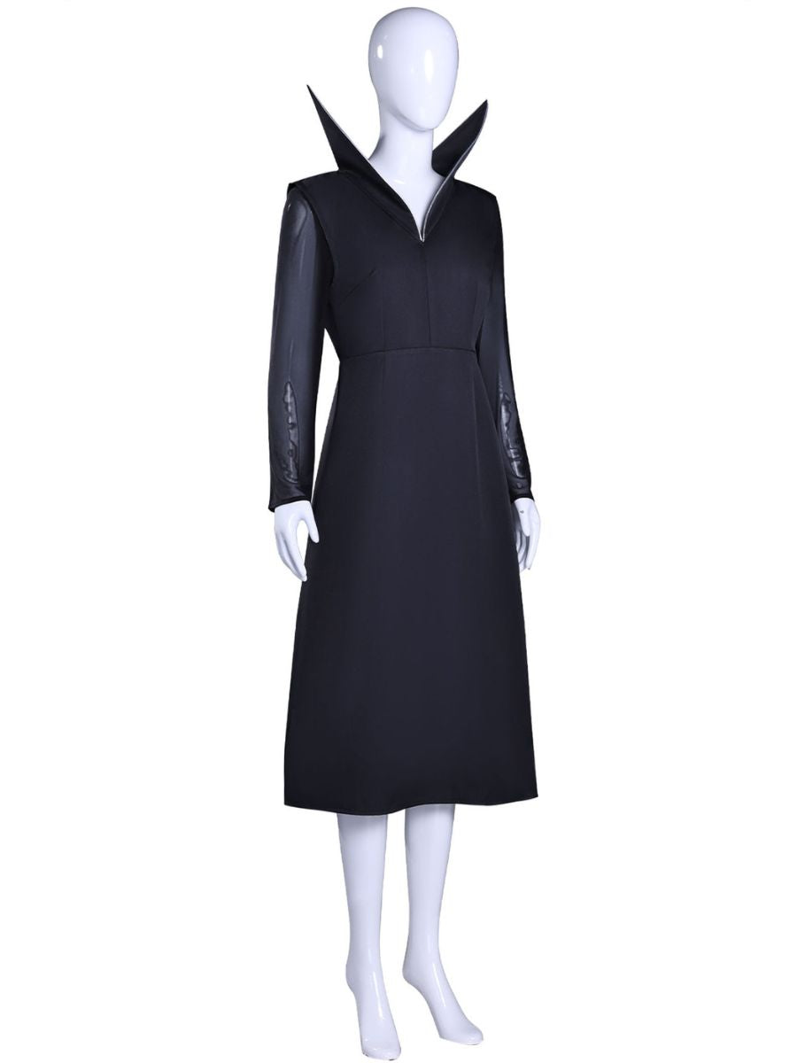 Gothic Black High-Collar Long Dress