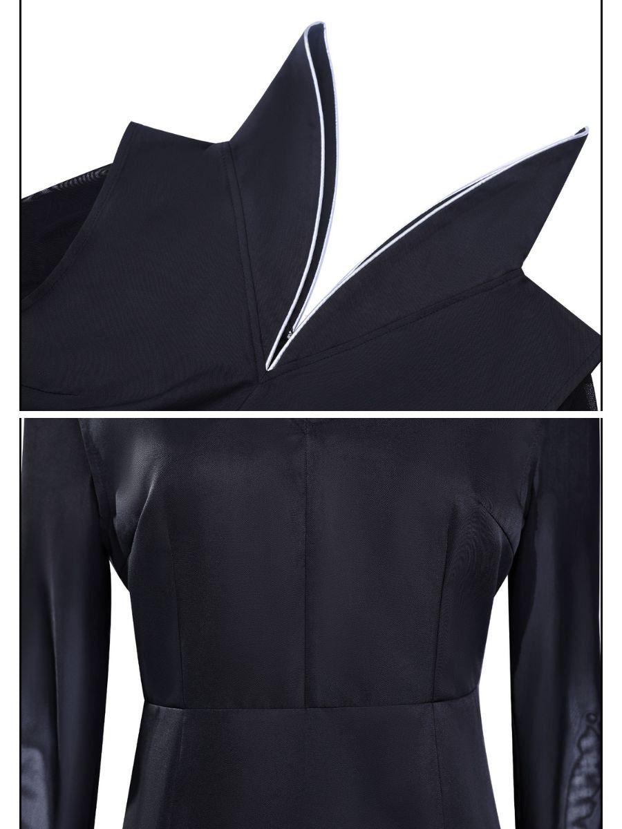 Gothic Black High-Collar Long Dress