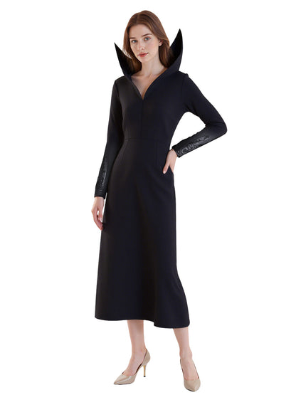 Gothic Black High-Collar Long Dress