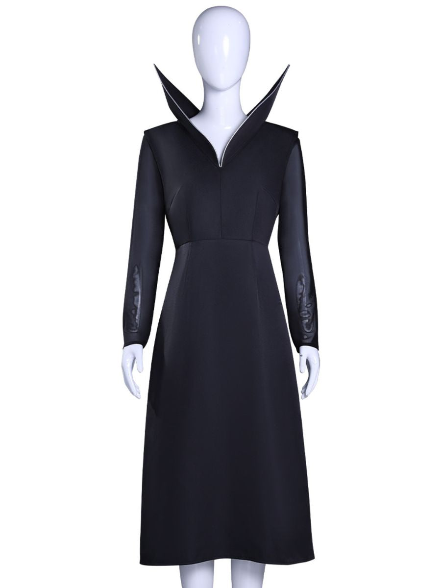Gothic Black High-Collar Long Dress