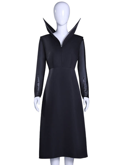 Gothic Black High-Collar Long Dress