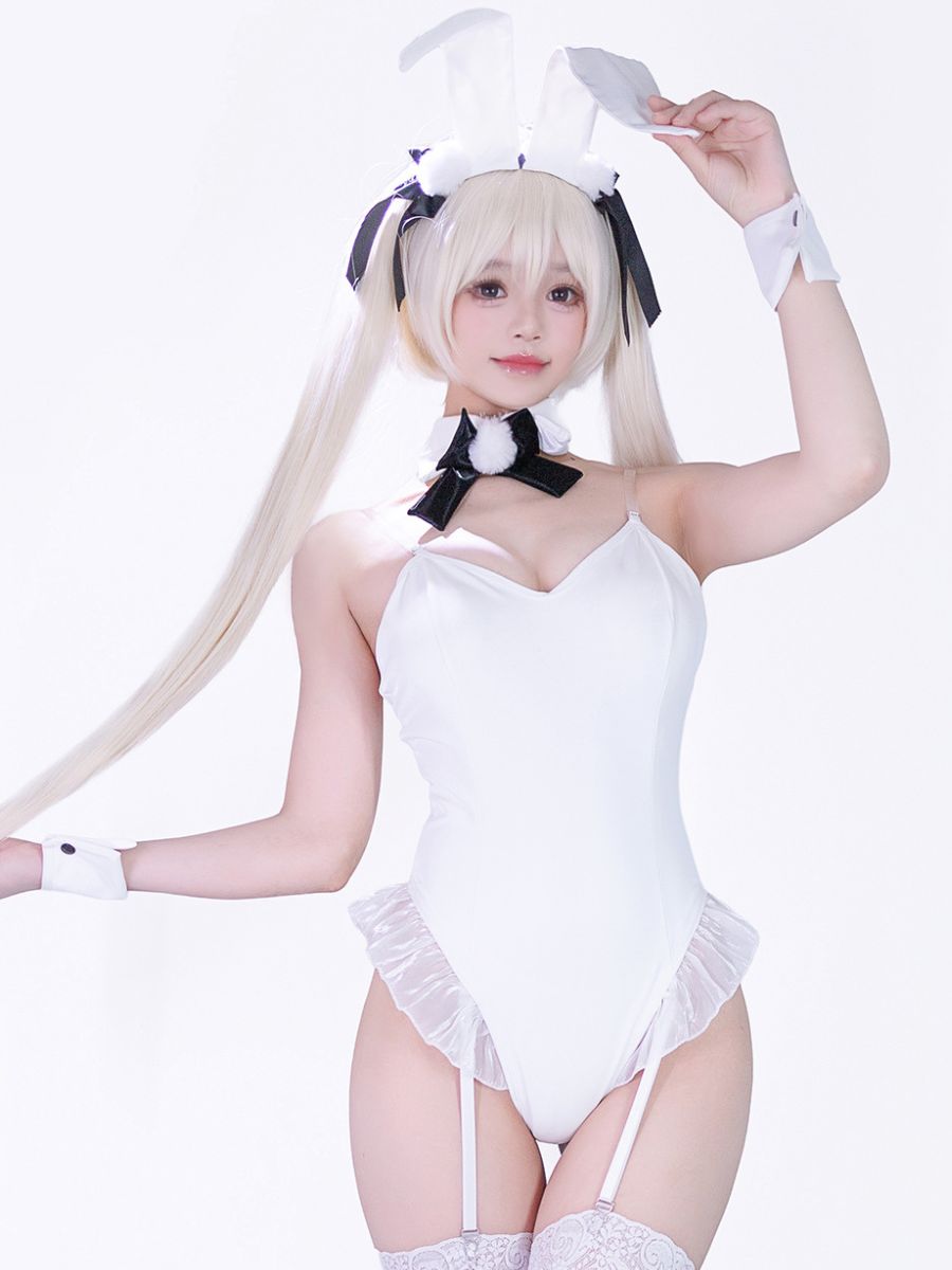 White Bunny Girl Bodysuit Lingerie Anime PU Leather Rabbit Cosplay Outfit