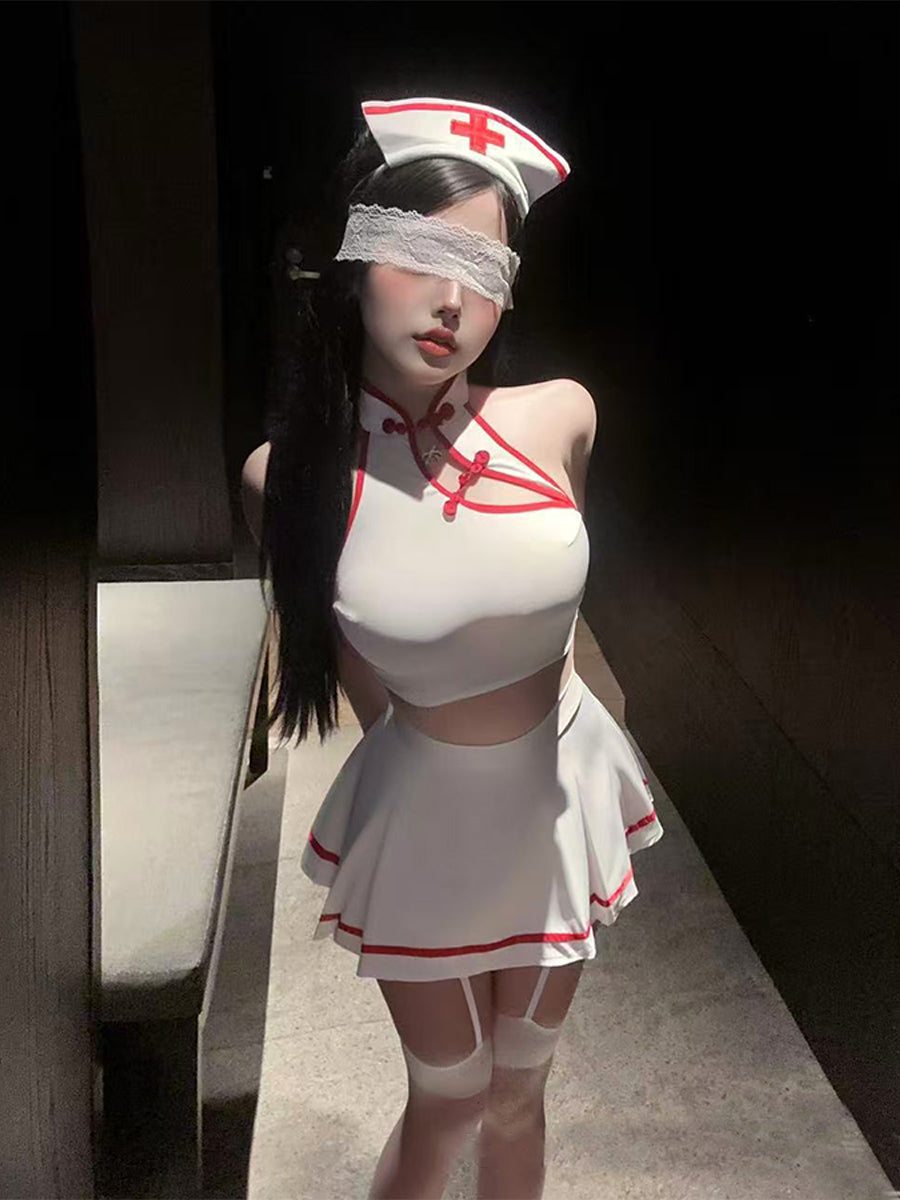 White Cheongsam-Style Nurse Cosplay Set