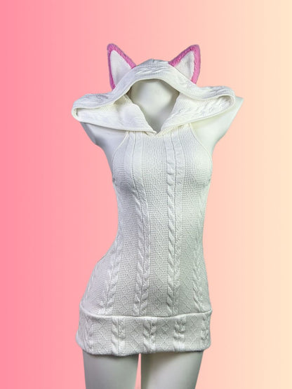 Cat Ears Cable Knit Hooded Dress