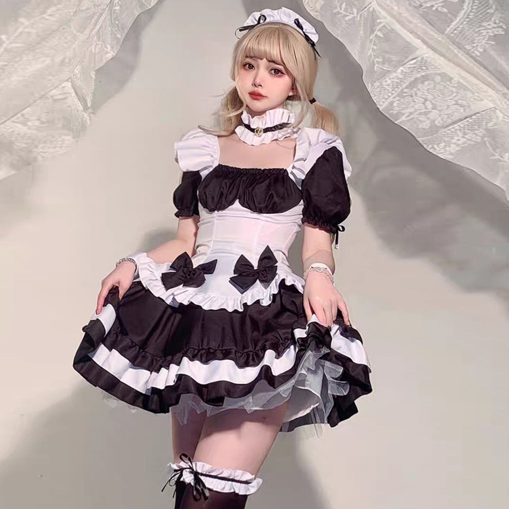 Yomorio Anime Maid Cosplay Costume Gothic Lolita Outfits 7 Pieces Adult Maid Halloween Uniform