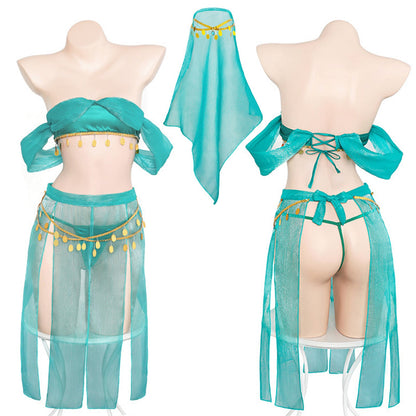 Yomorio Oasis Princess Costume Arabian Erotic Lingerie Set Off Shoulder Tube Top with Slit Skirt