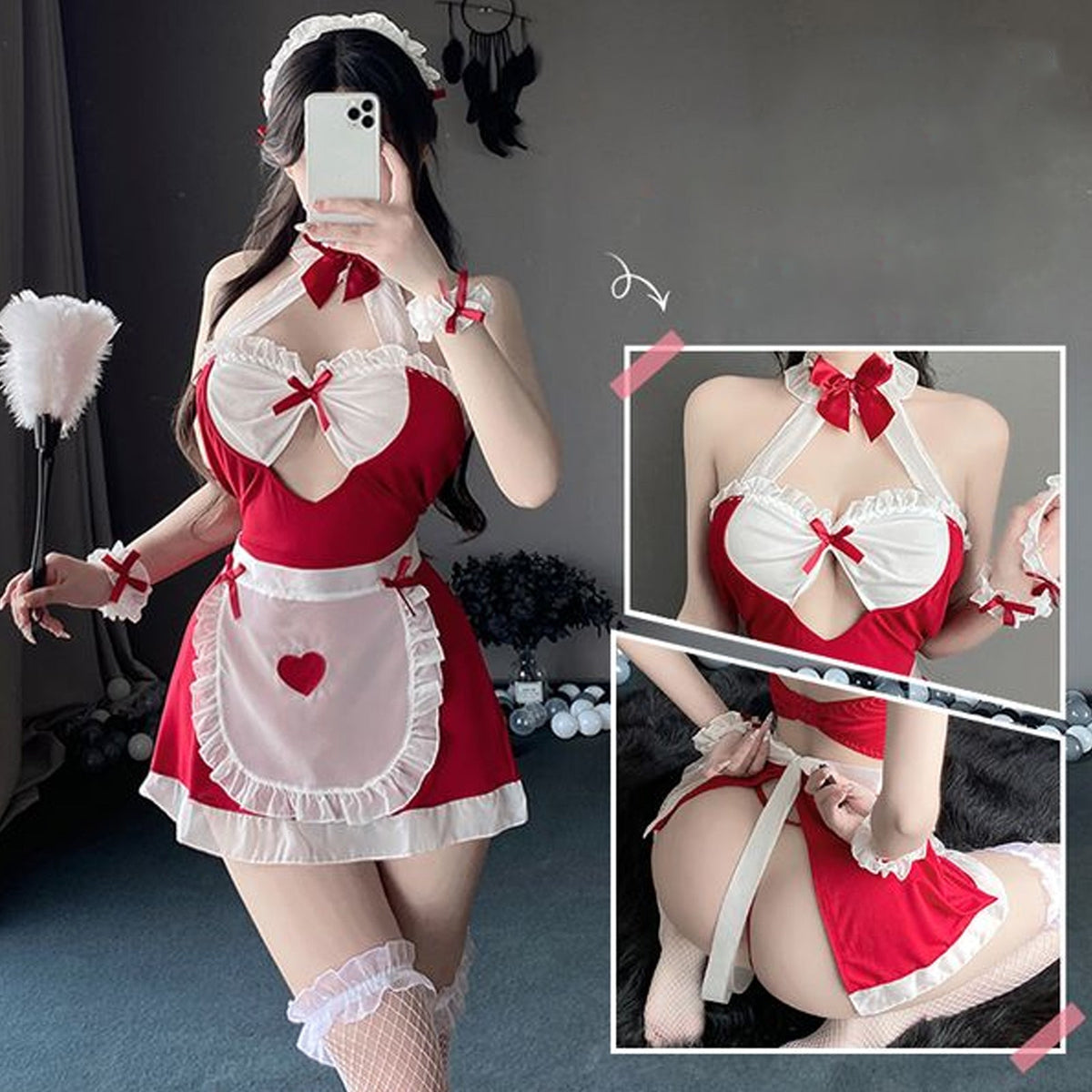 Yomorio Sexy Maid Costume Anime Maid Cosplay Outfit Cut Out Lingerie Dress with Apron