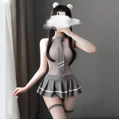Grey Lace Cosplay Lingerie Dress